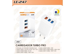 FONTE RAPIDO 35W  TURBO PRO 3 SAIDA  USB LE-247